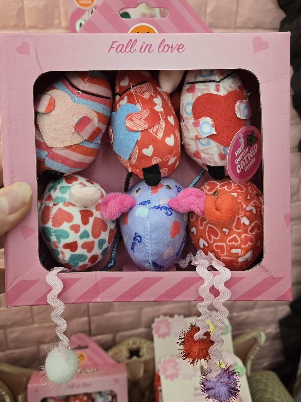 Valentine Heart Catnip Mice Toys - Set Of 6